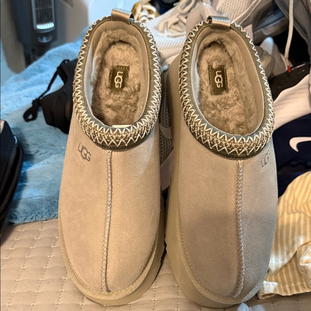 UGG Light Beige Shearling-Lined Slip-On Clogs